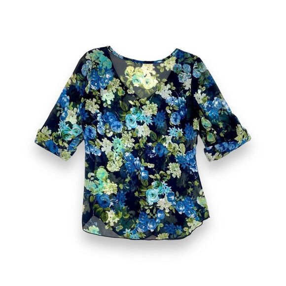 A’GACI Semi- Sheer Floral Print Blouse Sz M - Picture 5 of 10